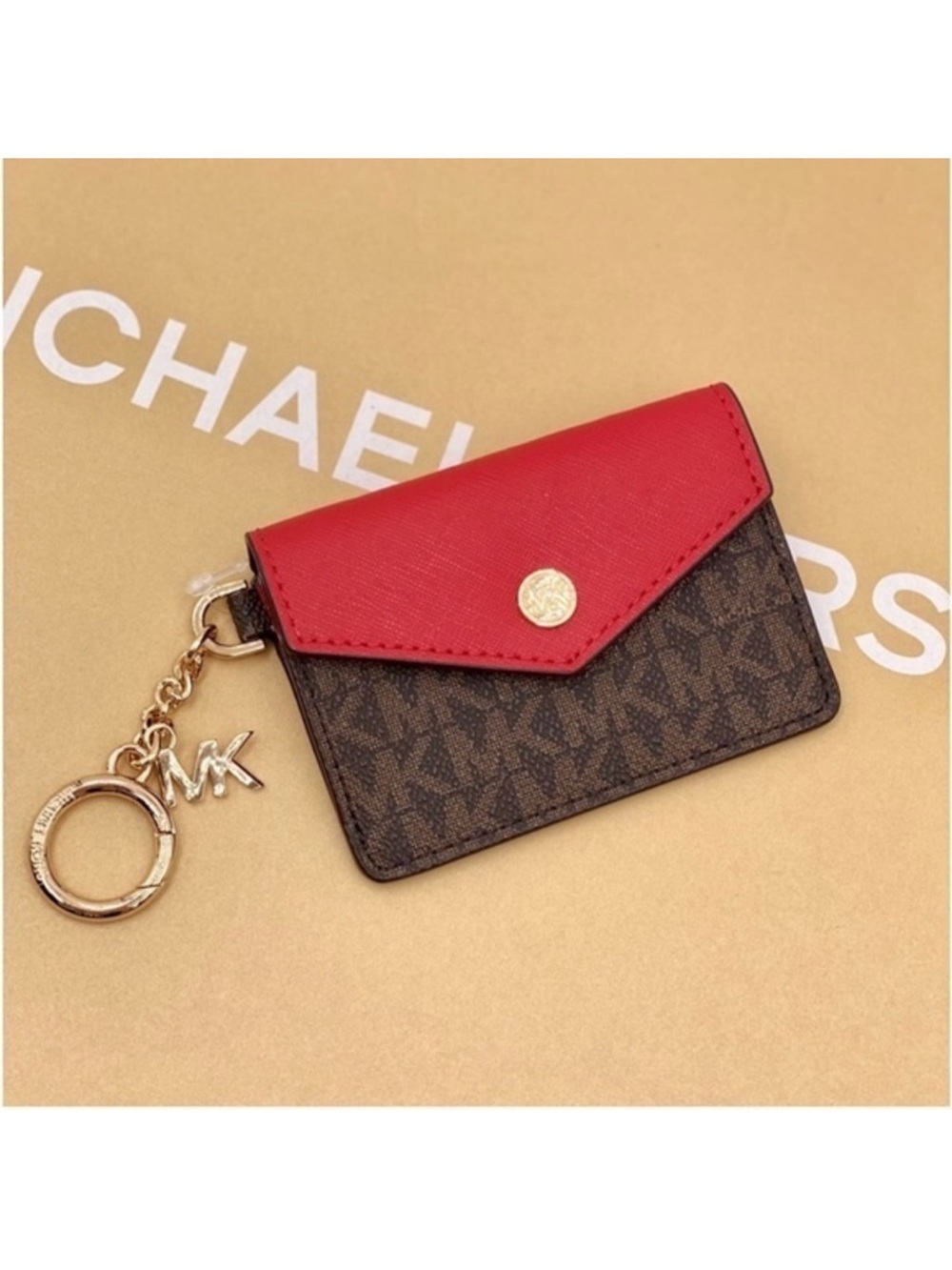Michael Kors Kala Small Frap Key Card Case Small Wallet Flame MWT